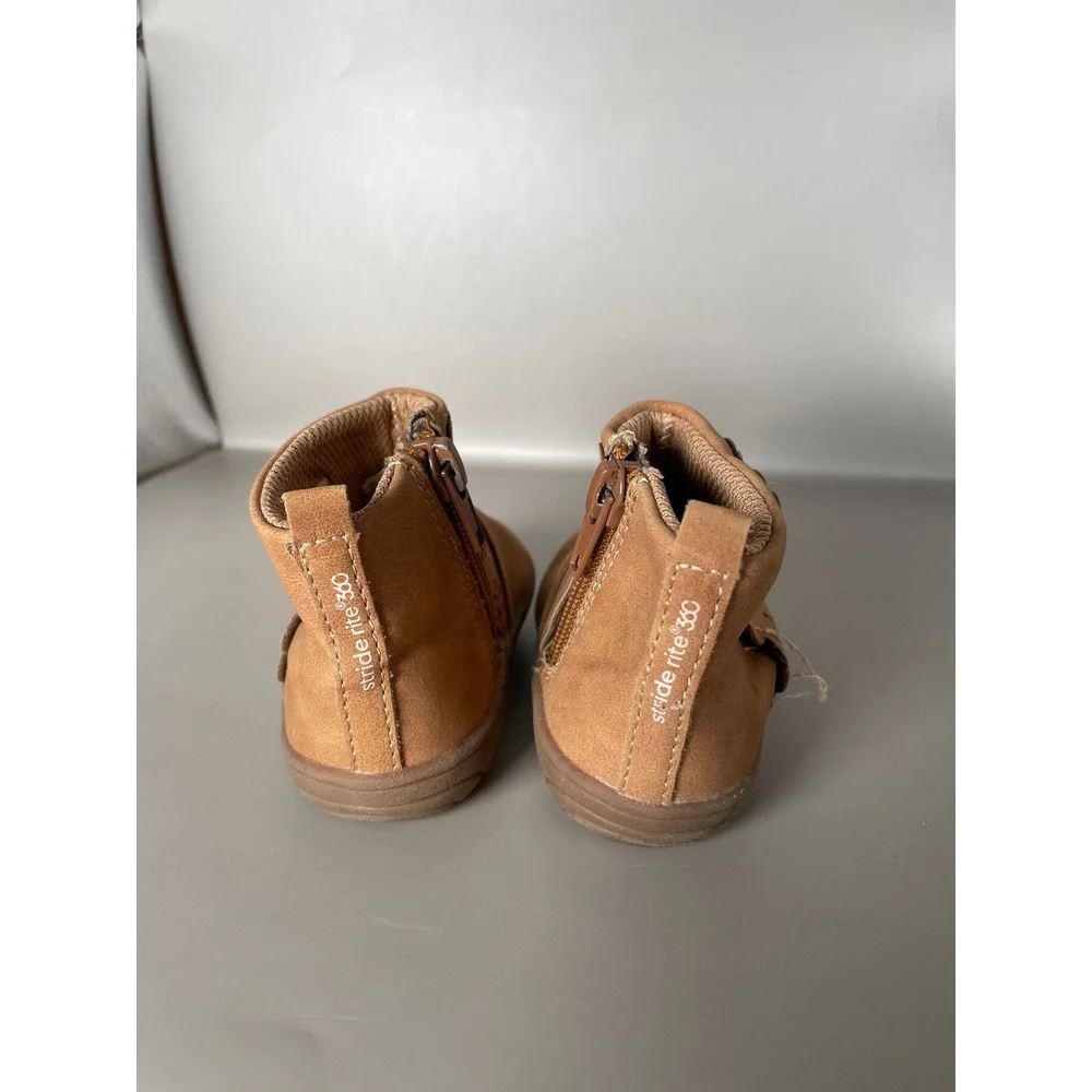 Stride Rite 360 Lilly Baby Girl Tan Scalloped Floral Ankle Boot Size 3M TG026601